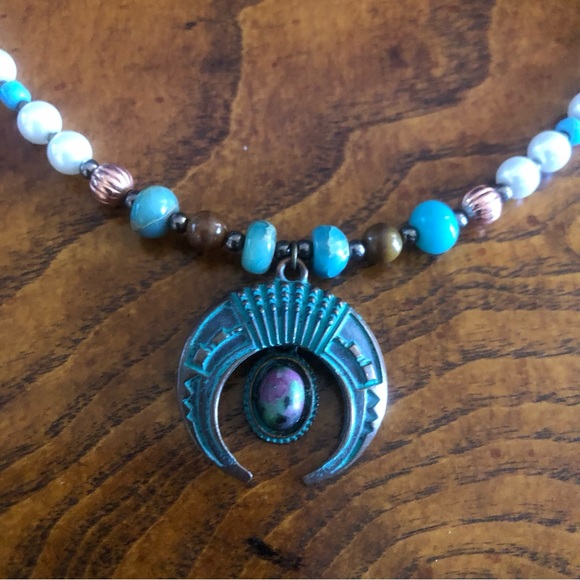 Handcrafted repurpose ancient look genuine stone Czech glass Pearl necklace - Picture 9 of 11